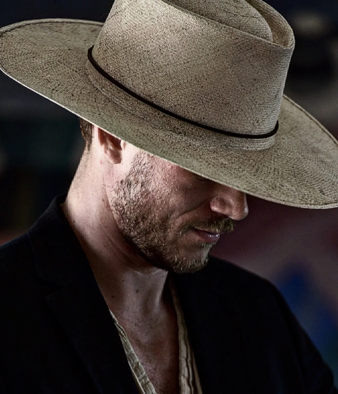 Artist Jeff Lee wearing a wide-brimmed hat
